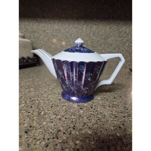 Norleans Lusterware Iridescent‎ Teapot Blue/purple & White w/Gold Trim Lid Japan